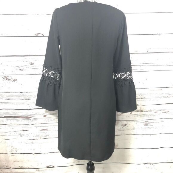 Cynthia Rowley Lace Inset Bell Sleeve Dress Black 4 - Picture 6 of 10
